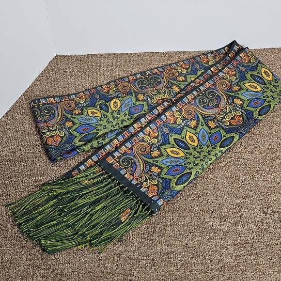 New & Lingwood Accessories - New & Lingwood 100% Silk Fringe Scarf 72" Made in Italy Colorful Paisley